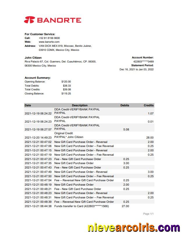 Mexico Banorte bank statement xls